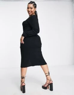 Brave Soul Plus Stories Button Thru Knitted Dress For Women Black -Deals Modezzle Store 200450391 2