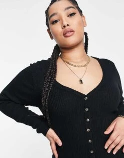 Brave Soul Plus Stories Button Thru Knitted Dress For Women Black -Deals Modezzle Store 200450391 3