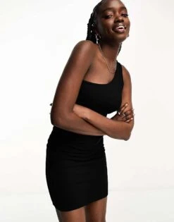 Brave Soul Maria Ribbed One Shoulder Mini Dress In Black For Women -Deals Modezzle Store 204654060 1 black 1