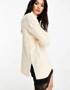 Brave Soul Roll Neck Diamond Knit Jumper In Cream For Women -Deals Modezzle Store 204893559 1 cream 1