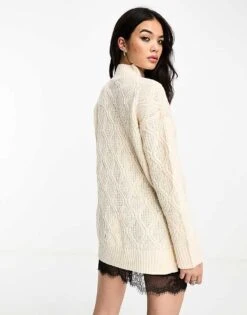 Brave Soul Roll Neck Diamond Knit Jumper In Cream For Women -Deals Modezzle Store 204893559 3