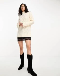 Brave Soul Roll Neck Diamond Knit Jumper In Cream For Women -Deals Modezzle Store 204893559 4