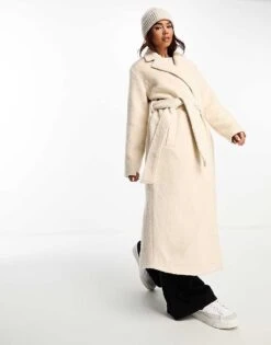 Brave Soul Textured Belted Coat In Cream For Women -Deals Modezzle Store 204952137 3
