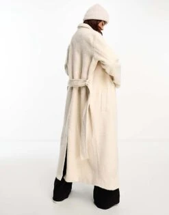 Brave Soul Textured Belted Coat In Cream For Women -Deals Modezzle Store 204952137 4