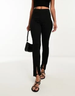 Brave Soul Straight Leg Trouser With Split Hem In Black For Women -Deals Modezzle Store 205037035 3