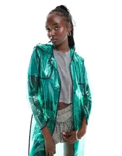 Brave Soul Clear Long Festival Raincoat Mac In Green For Women -Deals Modezzle Store 205925911 4