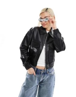 Brave Soul Faux Leather Short Full Zip Jacket In Black For Women -Deals Modezzle Store 205925912 1 black 1