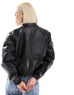 Brave Soul Faux Leather Short Full Zip Jacket In Black For Women -Deals Modezzle Store 205925912 3