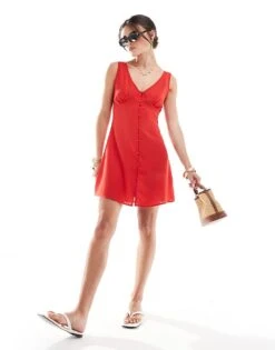 Brave Soul Sleeveless V-neck Mini Dress In Red For Women