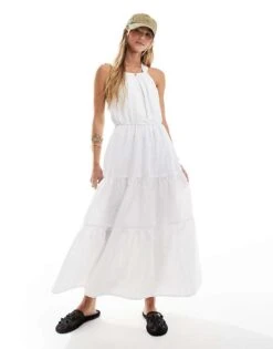 Brave Soul Sleeveless Tier Midi Dress In White For Women