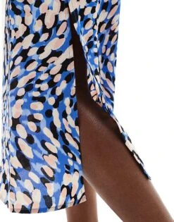 Brave Soul Satin Midi Skirt In Blue Animal Print For Women -Deals Modezzle Store 206136896 3
