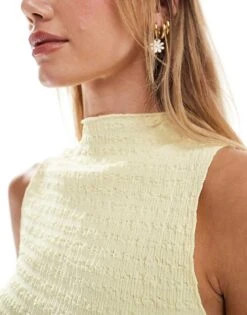 Brave Soul Textured High Neck Top In Butter Yellow For Women Light Yellow -Deals Modezzle Store 206136995 3