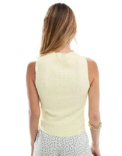 Brave Soul Textured High Neck Top In Butter Yellow For Women Light Yellow -Deals Modezzle Store 206136995 4