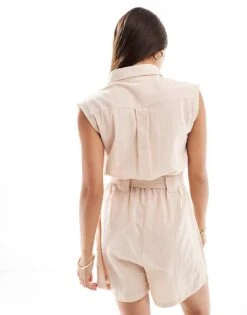 Brave Soul Sleeveless Button Front Belted Playsuit In Sand For Women -Deals Modezzle Store 206137141 3