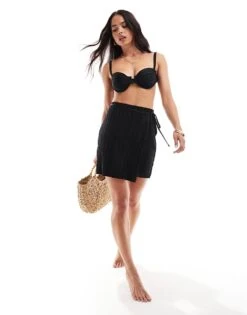 Brave Soul Plisse Tie Side Skirt In Black For Women -Deals Modezzle Store 206137142 1 black 1