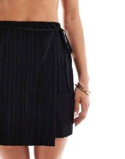 Brave Soul Plisse Tie Side Skirt In Black For Women -Deals Modezzle Store 206137142 3