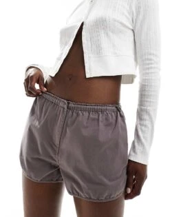 Brave Soul Runner Shorts In Grey With Drawcord Waist For Women Graphite