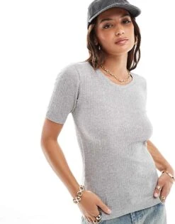 Brave Soul Ribbed T-shirt In Grey For Women