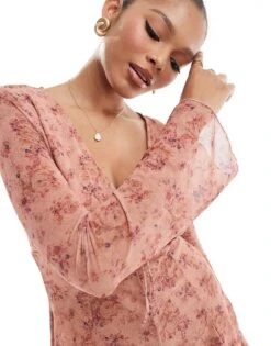 Brave Soul Long Sleeve Floral Playsuit In Dusty Pink For Women -Deals Modezzle Store 206137243 4