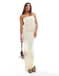 Brave Soul Bandeau Maxi Dress With Ruched Side Detail In Butter Yellow For Women