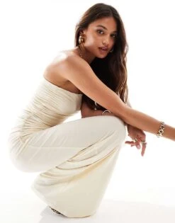 Brave Soul Bandeau Maxi Dress With Ruched Side Detail In Butter Yellow For Women -Deals Modezzle Store 206137254 4