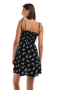 Brave Soul Floral Print Flare Mini Dress With Tie Straps In Black For Women Black/green/blue -Deals Modezzle Store 206137268 4