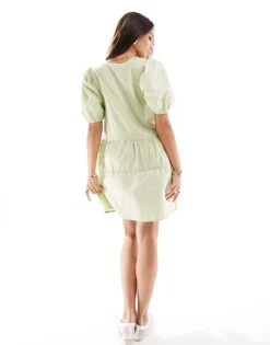 Brave Soul Puff Sleeve Tier Dress In Sage Green For Women -Deals Modezzle Store 206137288 3