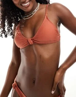 Brave Soul Knot Detail Bikini Top In Brown For Women
