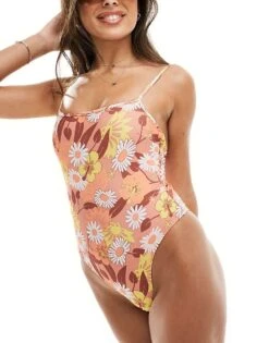 Brave Soul Retro Floral Print Swimsuit In Pale Pink For Women Orange -Deals Modezzle Store 206154754 1 orange 1