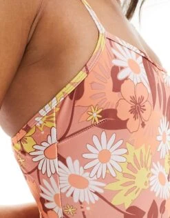 Brave Soul Retro Floral Print Swimsuit In Pale Pink For Women Orange -Deals Modezzle Store 206154754 2
