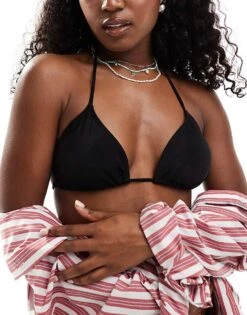 Brave Soul Triangle Bikini Top In Black For Women