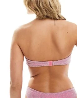 Brave Soul Glitter Bandeau Bikini Top With Removable Cups In Pink For Women -Deals Modezzle Store 206155018 3