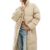 Brave Soul Longline Maxi Puffer Coat In Stone For Women