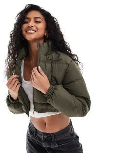 Brave Soul Cropped Puffer Jacket In Khaki For Women -Deals Modezzle Store 206270358 1 khaki 1