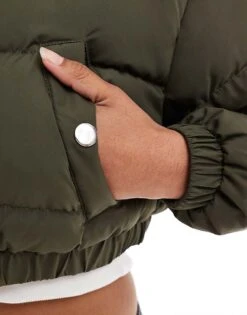 Brave Soul Cropped Puffer Jacket In Khaki For Women -Deals Modezzle Store 206270358 3