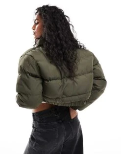 Brave Soul Cropped Puffer Jacket In Khaki For Women -Deals Modezzle Store 206270358 4