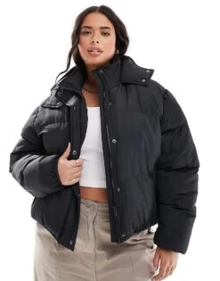 Brave Soul Plus Hooded Puffer Jacket In Black For Women -Deals Modezzle Store 206270360 1 black 1