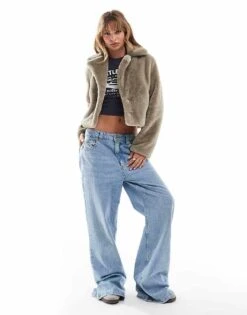 Brave Soul Cropped Faux Fur Coat In Taupe For Women Beige -Deals Modezzle Store 206270407 1 beige 1