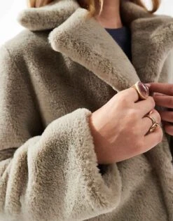 Brave Soul Cropped Faux Fur Coat In Taupe For Women Beige -Deals Modezzle Store 206270407 3