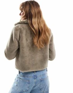 Brave Soul Cropped Faux Fur Coat In Taupe For Women Beige -Deals Modezzle Store 206270407 4