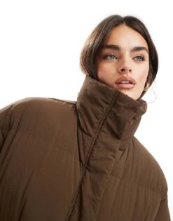 Brave Soul Longline Maxi Puffer Coat In Brown For Women -Deals Modezzle Store 206270411 3