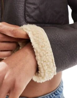 Brave Soul Cropped Bonded Aviator Jacket In Dark Brown For Women -Deals Modezzle Store 206270436 3