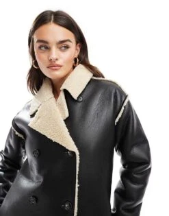 Brave Soul Faux Shearling Long Coat In Black For Women -Deals Modezzle Store 206270453 3