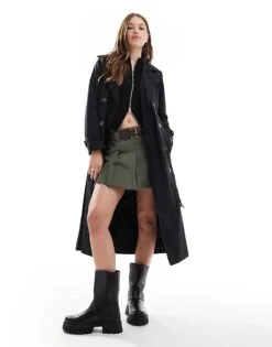 Brave Soul Belted Trench Coat In Black For Women -Deals Modezzle Store 206270469 1 black 1
