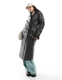 Brave Soul Faux Shearling Long Coat In Brown For Women -Deals Modezzle Store 206270487 1 brown 1