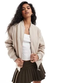 Brave Soul Oversized Faux Wool Bomber In Oat For Women Beige -Deals Modezzle Store 206270502 1 beige 1
