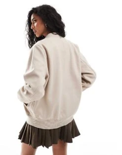 Brave Soul Oversized Faux Wool Bomber In Oat For Women Beige -Deals Modezzle Store 206270502 4