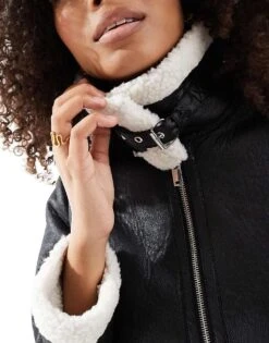 Brave Soul Cropped Bonded Aviator Jacket In Black For Women -Deals Modezzle Store 206270510 3