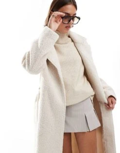 Brave Soul Boucle Formal Belted Coat In Cream For Women -Deals Modezzle Store 206270560 3