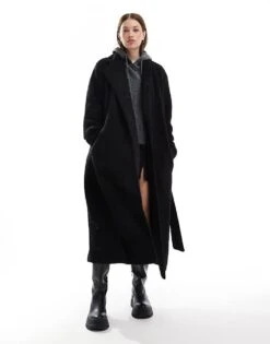 Brave Soul Textured Belted Overcoat In Black For Women -Deals Modezzle Store 206270589 3